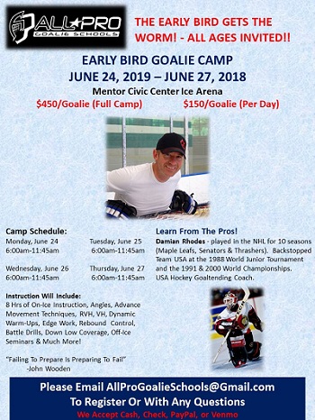 all pro goalie schools june 2019 camp information flyer